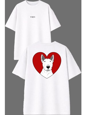 Vsrn Tatlı Köpek Tasarım Ön Arka Baskılı Beyaz Oversize T Shirt