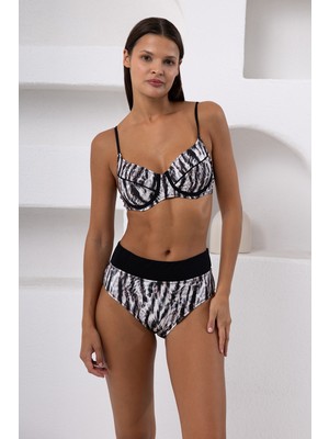 Lapieno Lapıeno Kadın Desenli Yüksek Bel Telli Kapsız Toparlayıcı Bikini Takımı