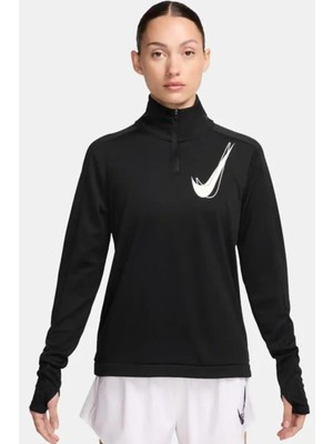 Nike Dri-Fit Swoosh Hz Mid Kadın Siyah Çeyrek Fermuar Antrenman Üstü