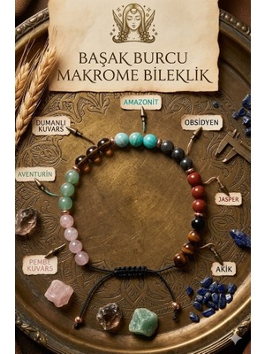 Rose Doğaltaş Başak  Burcu Makrome Bileklik