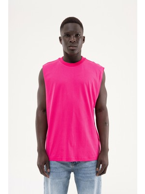 Machinist Erkek Oversize Bisiklet Yaka Basic Atlet Fuşya
