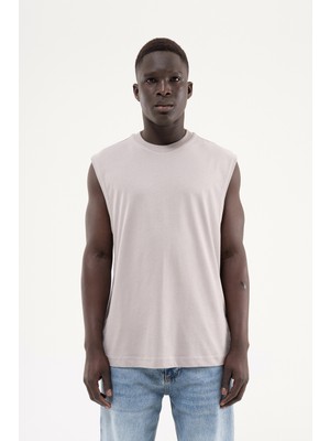Machinist Erkek Oversize Bisiklet Yaka Basic Atlet Açık Gri