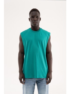 Machinist Erkek Oversize Bisiklet Yaka Basic Atlet Benetton Yeşili