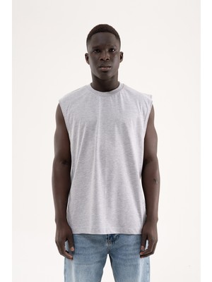 Machinist Erkek Oversize Bisiklet Yaka Basic Atlet Gri Melanj