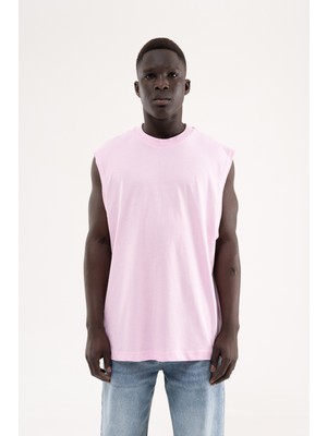 Machinist Erkek Oversize Bisiklet Yaka Basic Atlet Pembe