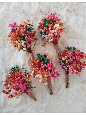 Handmade Rengarenk Şoklanmış Cipsodan Damat Yaka Çiçeği Sağdıç Yaka Çiçeği Tasarım Vazo Çiçekleri