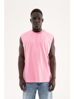 Machinist Erkek Oversize Bisiklet Yaka Basic Atlet Şeker Pembe