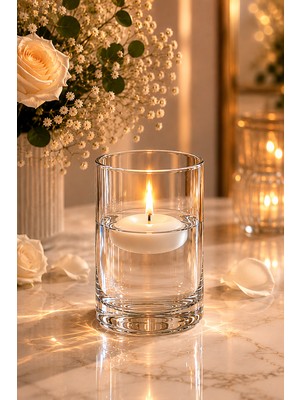 Zuri Design Şeffaf Cam Şamdan Mumluk Minimal Silindir Dekoratif Vazo 9 cm x 10 cm