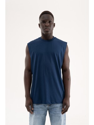 Machinist Erkek Oversize Bisiklet Yaka Basic Atlet Indigo