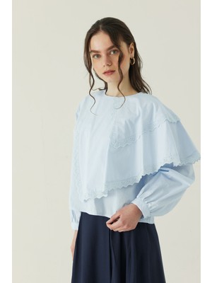 Zülays Pelerinli Poplin Gömlek Bebe Mavisi