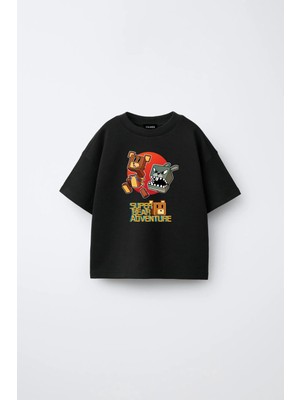 Fasardi Super Bear Adventure Süper Ayı Baskılı Oversize %100 Pamuk Kısa Kollu Unisex Çocuk Tişört