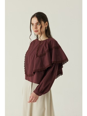Zülays Pelerinli Poplin Gömlek Bordo