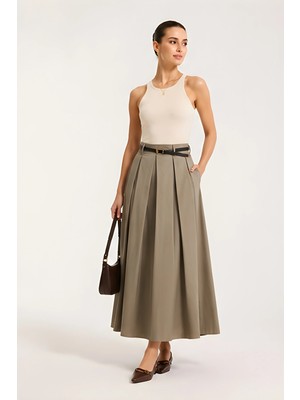 Lili Woman Kadın Urban Pleat Kemer Detaylı Midi Paraşüt Etek P.2962