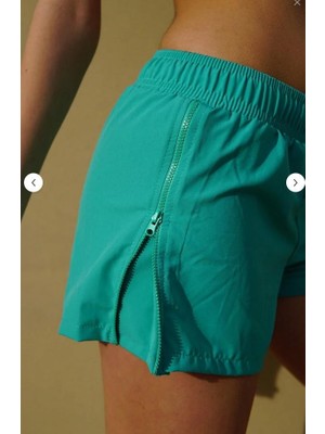 Miami Beach Kadın Yeşil  Düz Renk Iki Yan Fermuarlı Mini Boy Mayo Deniz Şortu 816-Y