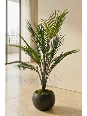 Cihan Çiçekçilik Küre Saksılı 19 Yaprak Yapay Areka Ağacı 100 cm