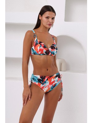 Lapieno Lapıeno Kadın Desenli Aksesuar Detaylı Telli Kapsız Toparlayıcı Bikini Takımı