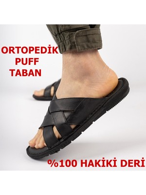 Ispartalılar 034 TAM Ortopedik Taban Günlük Hakiki Deri Erkek Terlik Deri Terlik