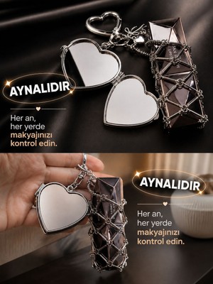 Herşey Nota Aynalı Kalp Ruj Çanta Aksesuarı – Paslanmaz Çelik Premium Charm