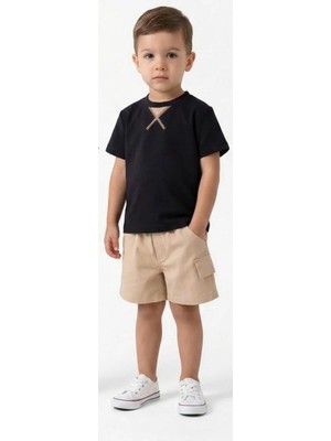 Queen Kids  Erkek Çocuk Keten Şortlu Takım Lacivert