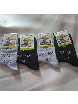 Mor 4'lü 4 Farklı Renkte %90 Cotton %7 Polyamid %3 Elastan Desenli Rahat Kız Çocuk Soket Çorap