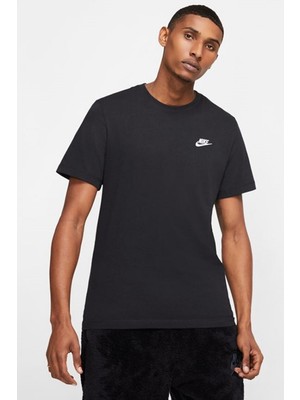 Nike M Nsw Club Tee Kısa Kollu Erkek Spor Tişört %100 Pamuk Günlük Kullanım İçin Siyah