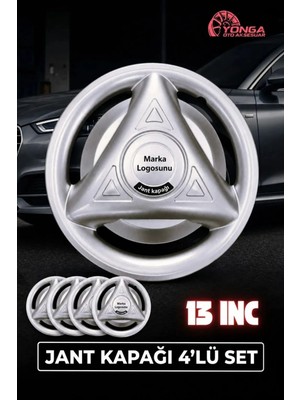 YONGA OTO AKSESUAR Renault 12 Toros 3 Bacak Mızrak 13 İnç Jant Kapağı 4'lü Set Gümüş + 4 Amblem + 8 Cırt Kelepçe