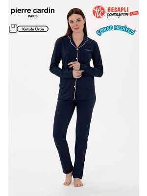 Pierre Cardin Paris Premium Seri Kadın Pamuklu Modal Rahat Kalıp Önden Düğmeli Kutulu Pijama Takım