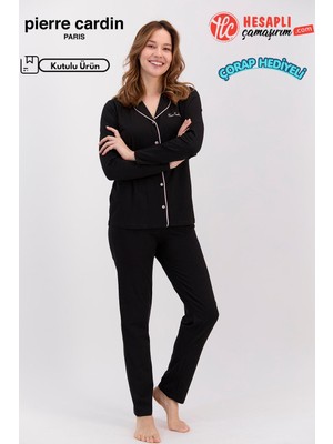 Pierre Cardin Paris Premium Seri Kadın Pamuklu Modal Rahat Kalıp Önden Düğmeli Kutulu Pijama Takım