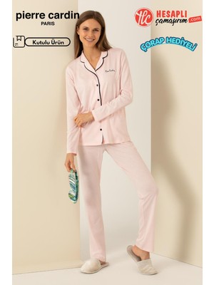 Pierre Cardin Paris Premium Seri Kadın Pamuklu Modal Rahat Kalıp Önden Düğmeli Kutulu Pijama Takım
