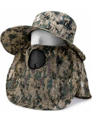 AlanSansli Ense Korumalı Outdoor Şapka - Maskeli - Dijital Kamuflaj (M-1)- Savex