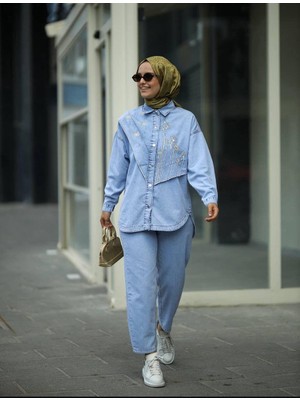 Esra Butik Premium Tensel Kot Takım – Nakış Detaylı Gömlek Pantolon
