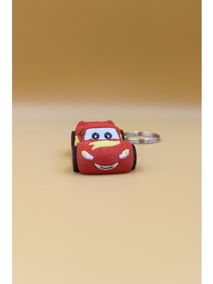 Rodopiva Örgü Desenli Şimşek Mcqueen Figürlü Araba Anahtarlığı (Plastik)-  Çanta Süsü Charm