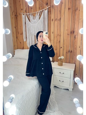 By Gamze Arman Tesettür Boneli Siyah Renk Geniş Kalıp Hamile Lohusa Pijama Takımı