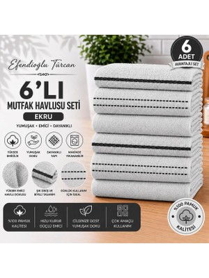 Efendioğlu Türcan PURECOTTON GRİ 30*50 CM  6 LI ULTRA EMİCİ YUMUŞAK DOKULU MUTFAK EL HAVLUSU