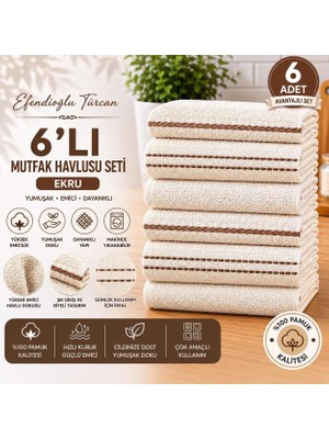 Efendioğlu Türcan PURECOTTON EKRU 30*50 CM  6 LI ULTRA EMİCİ YUMUŞAK DOKULU MUTFAK EL HAVLUSU