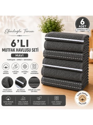 Efendioğlu Türcan Purecotton Antrasit 30*50 cm  6 Lı Ultra Emici Yumuşak Dokulu Mutfak El Havlusu
