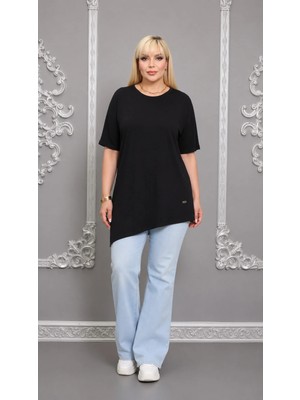 Mügerella Yumuşak Dokulu Salaş Kesim Büyük Beden Tişört Günlük Şık Oversize Kadın Basic T-Shirt