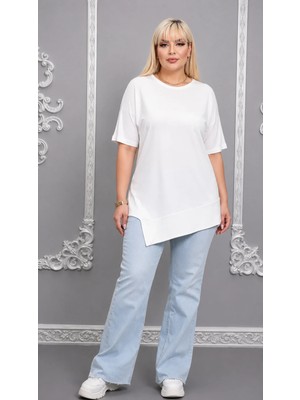 Mügerella Yumuşak Dokulu Salaş Kesim Büyük Beden Tişört Günlük Şık Oversize Kadın Basic T-Shirt