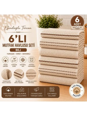 Efendioğlu Türcan Purecotton Bej 30*50 cm  6 Lı Ultra Emici Yumuşak Dokulu Mutfak El Havlusu