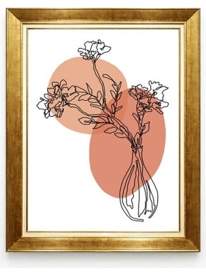 Tablore Gold Çerçeveli Çizgisel Çiçek ve Vazo Tablosu - Modern Boho Line Art Minimalist Duvar Dekoru