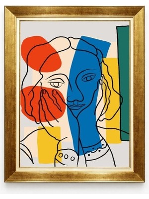 Tablore Gold Çerçeveli Soyut Çizgisel Kadın Portresi Matisse Tarzı Modern Sanat Tablo