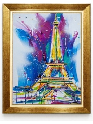 Tablore Gold Çerçeveli Paris Eyfel Kulesi Pop Art Renkli Modern Kanvas Tablo