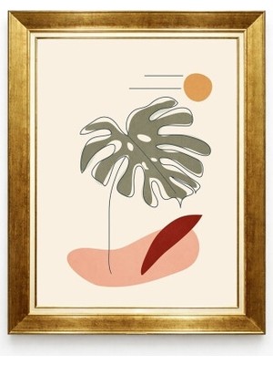 Tablore Lüks Altın Çerçeveli Deve Tabanı Yaprağı Tablosu - Minimalist Soyut Güneş Desenli Duvar Dekoru