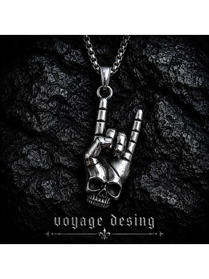 Voyage Accessory Rock El Işareti Paslanmaz Çelik, Heavy Metal Gitarcı Hard Rock Metal El Kurukafa Kolye