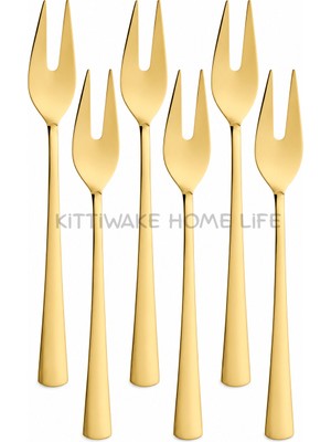 Kittiwake Home Life 6’lı Gold Limon ve Fondü Çatalı 11 cm – Paslanmaz Çelik Mini Servis Çatalı Takımı