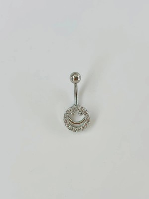 Twin Store Rodyum Zirkon Taşlı Çelik Göbek Bar Uzunluğu : 13 mm / Bar Kalınlığı 1.41 mm / - PG0030