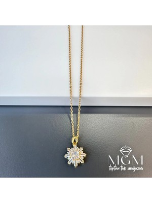 Twin Store Zirkon Taşlı Zincir Çelik Uç Kısmı Pirinç Kolyeler 40 + 5 cm Uzatma Payı - KL0106