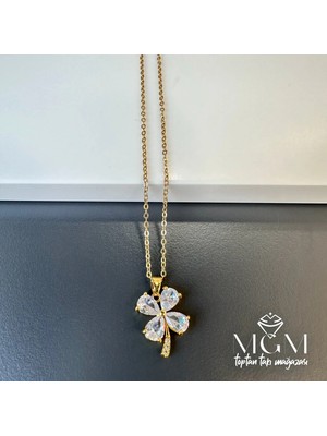 Twin Store Çelik Zirkon Taşlı Yonca Kolye - KL0166
