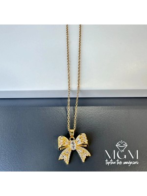 Twin Store Çelik Zirkon Taşlı Fiyonk Kolye - KL0150