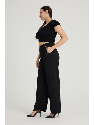 Gül Moda Taş Detaylı Likralı Büyük Beden Boru Paça Pantolon G129-10